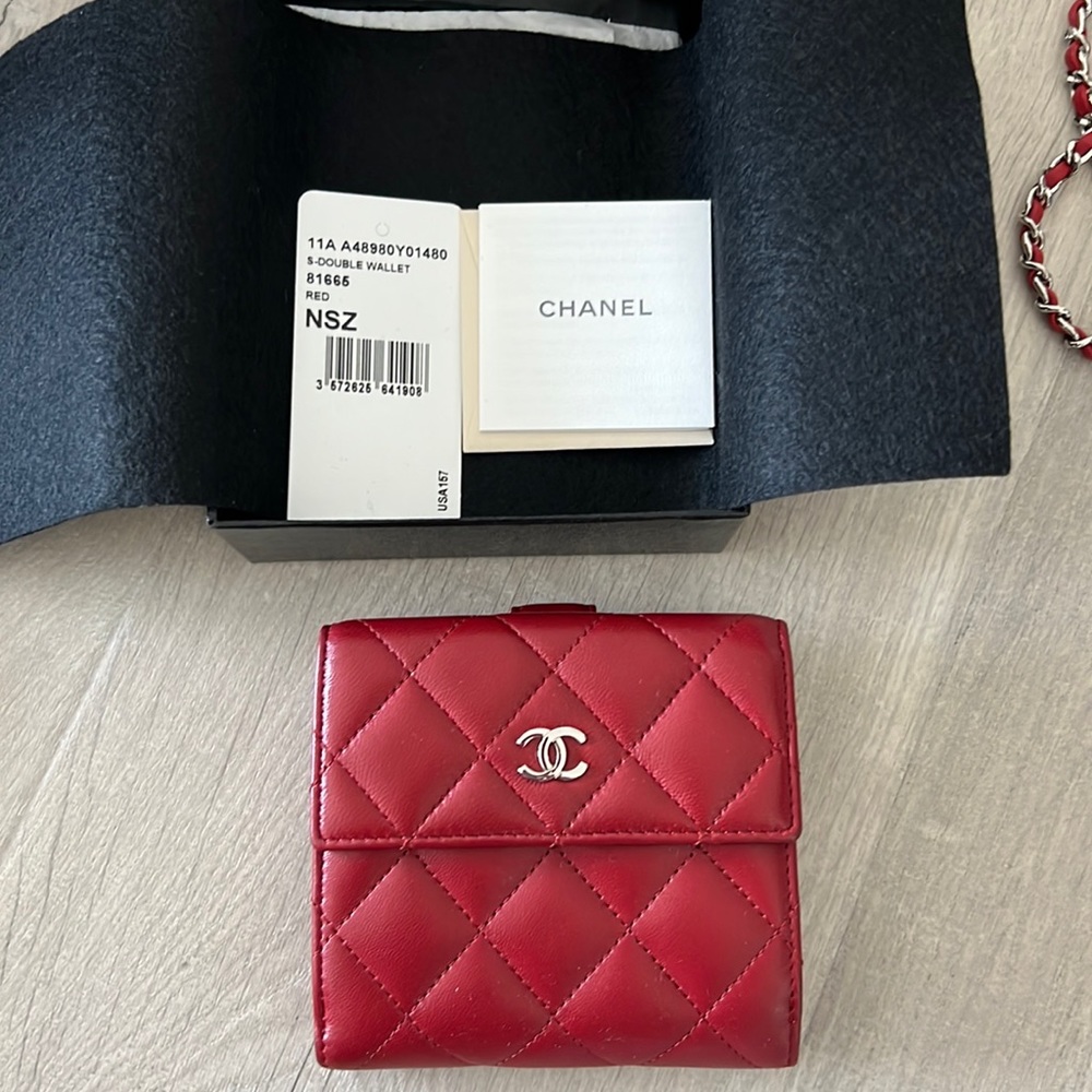 Chanel flap small double wallet lambskin with chain
